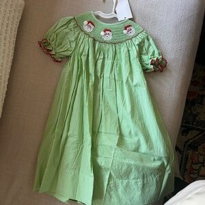 Sassy Little Sprout Green Santa Smocked Christmas Dress